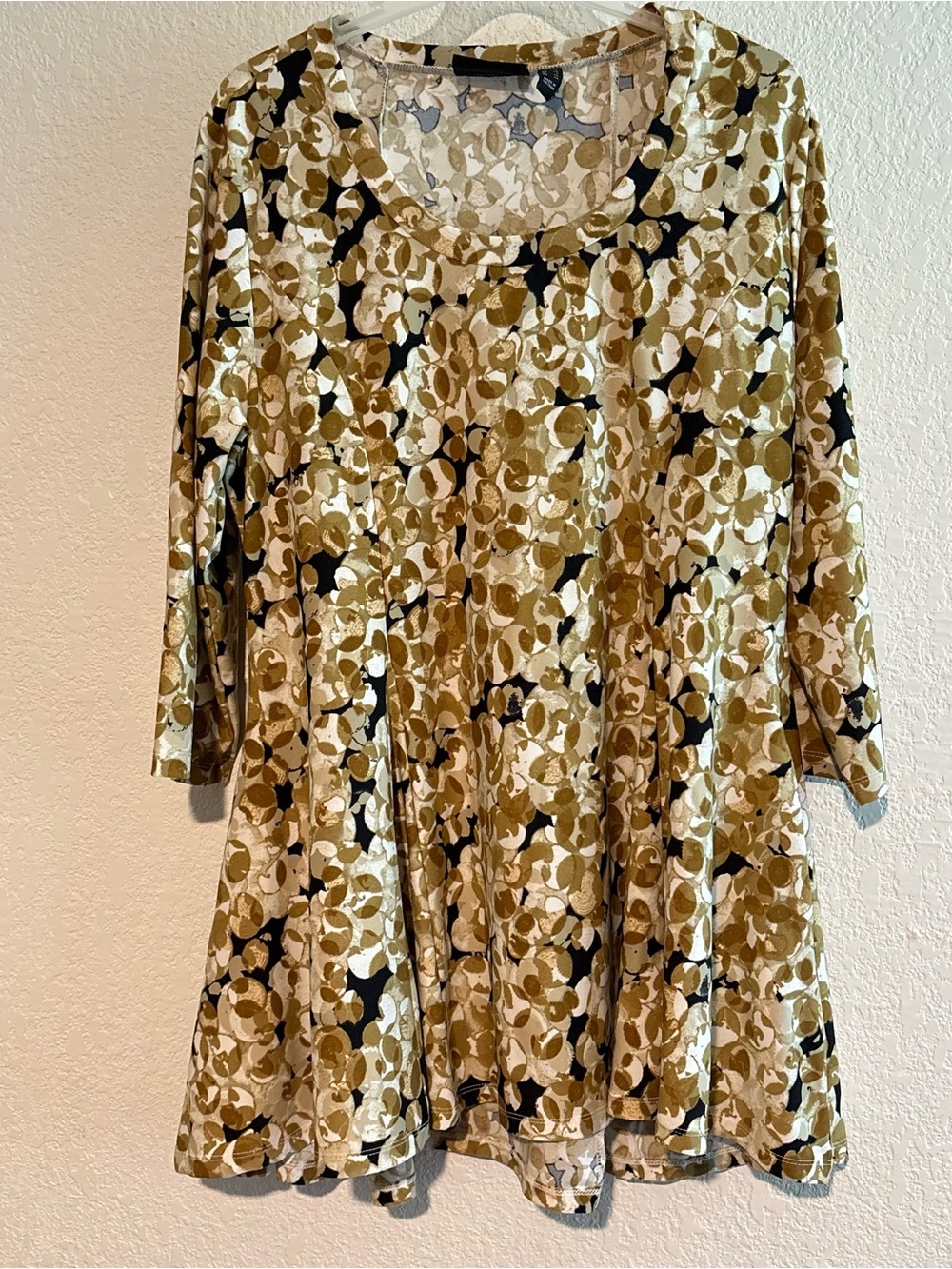 Attitudes by Renee Olive Black Cream Floral Swing Tunic Pockets